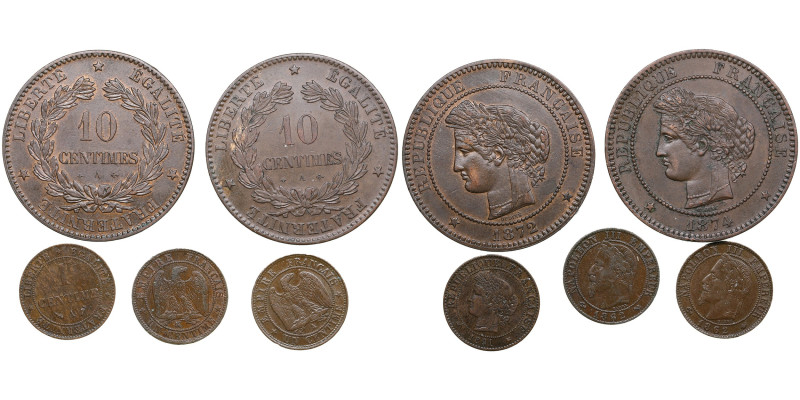 Collection of France 5 Centimes 1872, 1874 & 1 Centime 1862, 1891 (5)
XF-AU. Att...