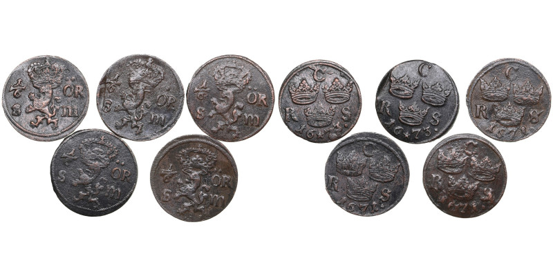 Sweden: group of 1/6 Öre 1671, 1673 - Karl XI (1660-1697) (5)
Various condition....