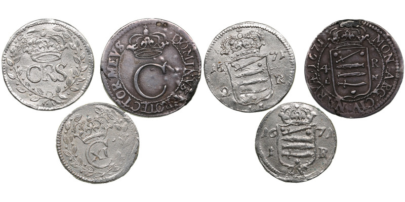 Narva (Sweden) 4, 2 & 1 öre 1671 - Karl XI (1660-1697) (3)
Various conditions. S...