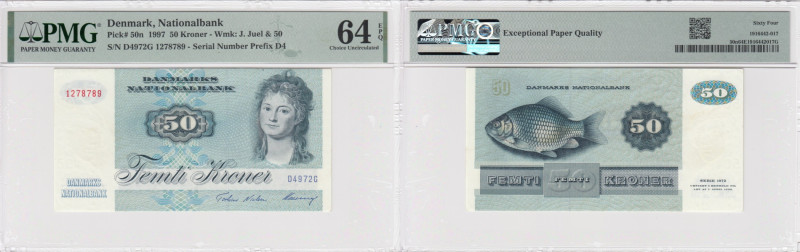 Denmark 50 Kroner 1997 - PMG 64 EPQ Choice Uncirculated
Nationalbank. Pick 50n. ...