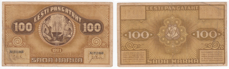 Estonia 100 Marka 1921
VF-. Wmk: Vertical line. Pick 56b.