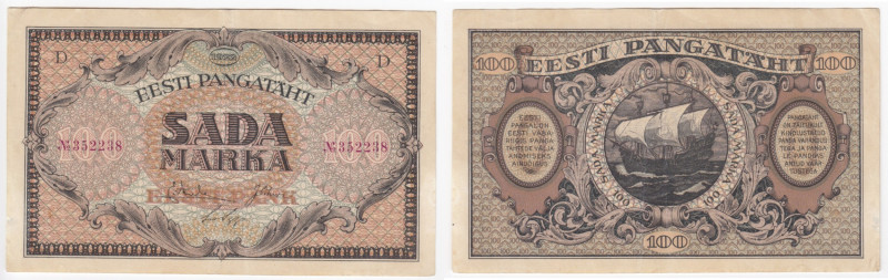 Estonia 100 Marka 1922
XF+. Pick 58a.