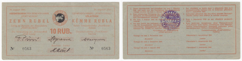 Estonia (German occupation) 10 Roubles 1941 - Port-Kunda Cement Factory
XF+. K16...