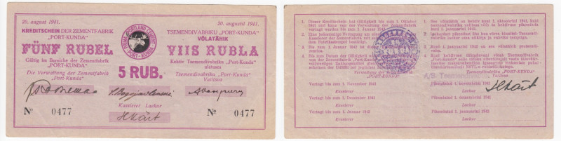 Estonia (German occupation) 5 Roubles 1941 - Port-Kunda Cement Factory
XF. K16.3...