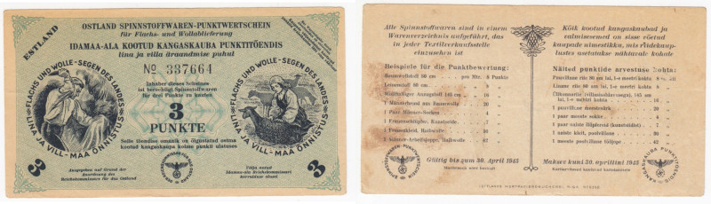 Estonia (Germany Occupation WWII) 3 Points (Punkte) 1945 - Textile Ration Coupon...