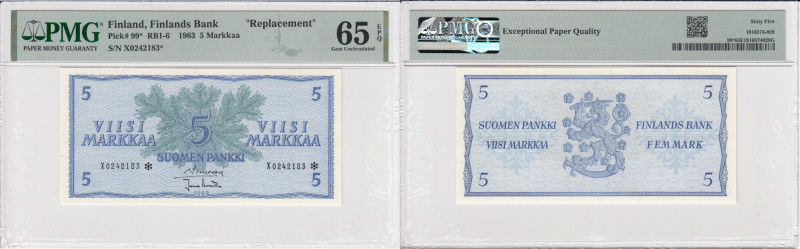 Finland 5 Markkaa 1963 - Replacement - PMG 65 EPQ Gem Uncirculated
"Top Pop" — t...