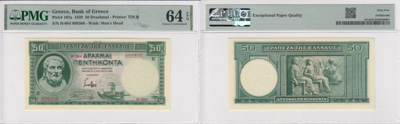 Greece 50 Drachmai 1939 - PMG 64 EPQ Choice Uncirculated
Bank of Greece. Pick 10...