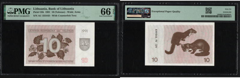 Lithuania 10 Talonas 1991 - PMG 66 EPQ Gem Uncirculated
Pick 35b. With Counterfe...