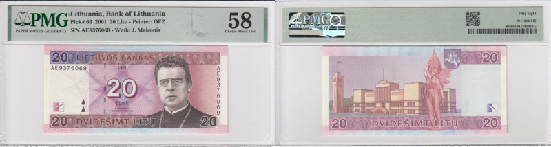 Lithuania 20 Litu 2001 - PMG 58 Choice About Unc
Bank of Lithuania. Pick 66. Pri...