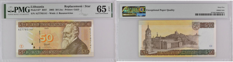 Lithuania 50 Litu 2003 - PMG 65 EPQ Replacement
Pick 67*. Replacement / Star Ban...