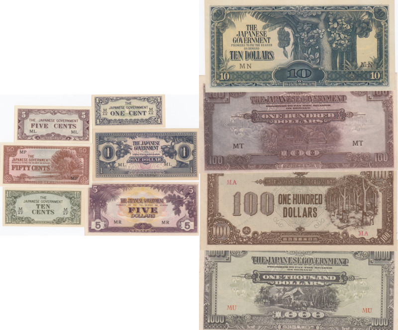 Malaya 1 Cent-1000 Dollars 1942-45 (10)
UNC. Pick M1-10.