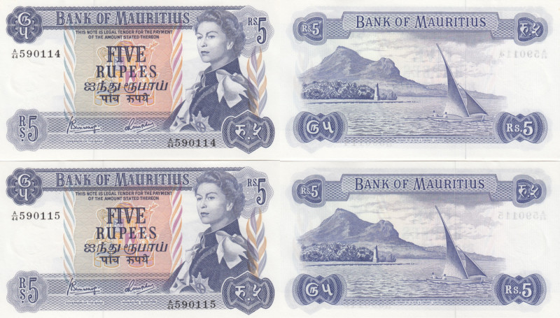 Mauritius 5 Rupees 1967 Sequential # (2)
UNC. Pick 30c.