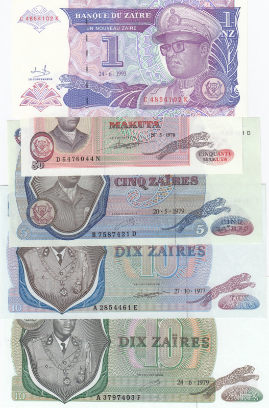 Zaire: Group of Banknotes (5)
UNC.