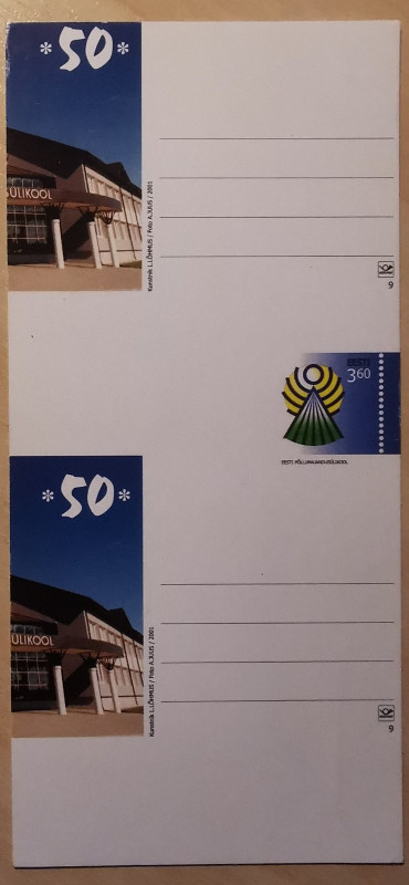 Estonia postcard Stationery nr. 9 2001 - Wrong format
Sold as seen, no return. V...