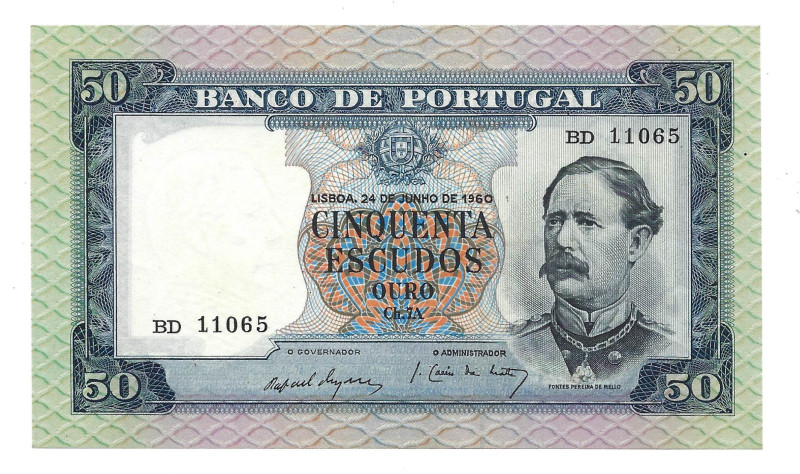 Portugal. Banknote 50 Escudos Ch.7A, 24/10/1960, serial BD 11065, Pick# 163, Abo...