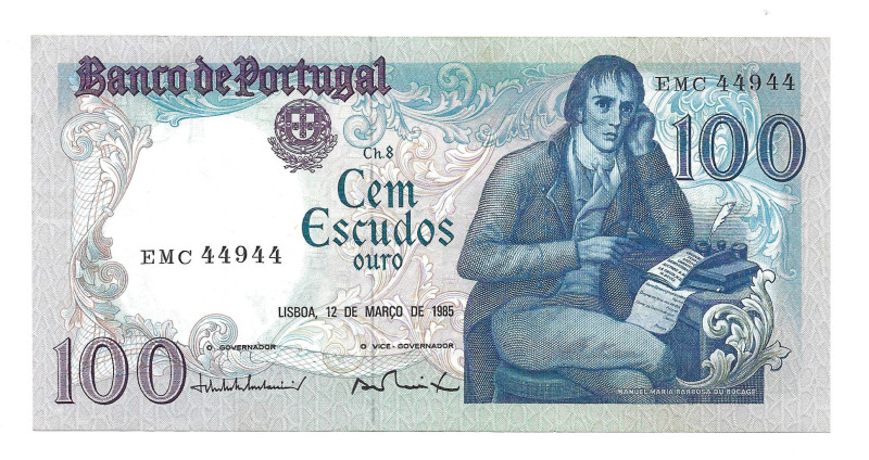 Portugal. Banknote 100 Escudos Ch.8, 12/03/1985, radar serial EMC 44944, Pick# 1...