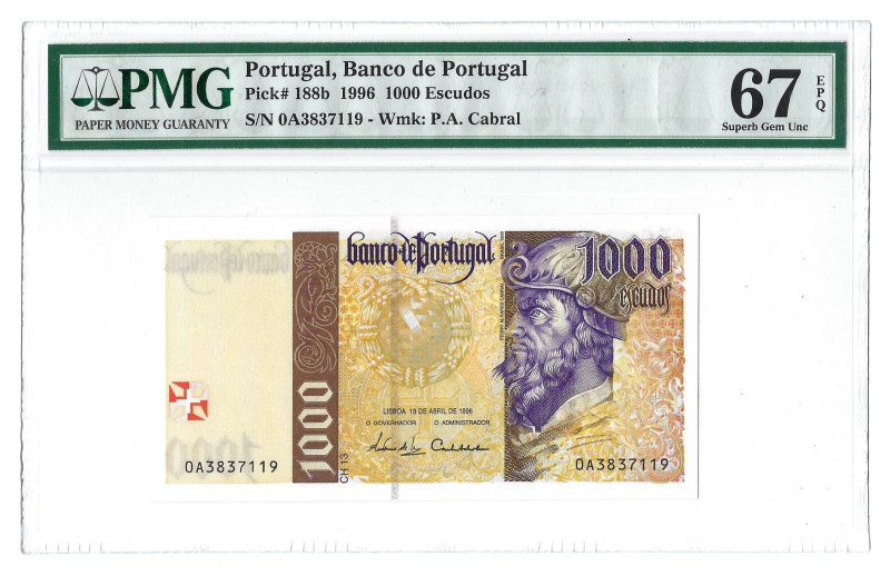 Portugal. Banknote 1.000 Escudos Ch.13, 18/04/1996, serial 0A3837119, Pick# 188b...