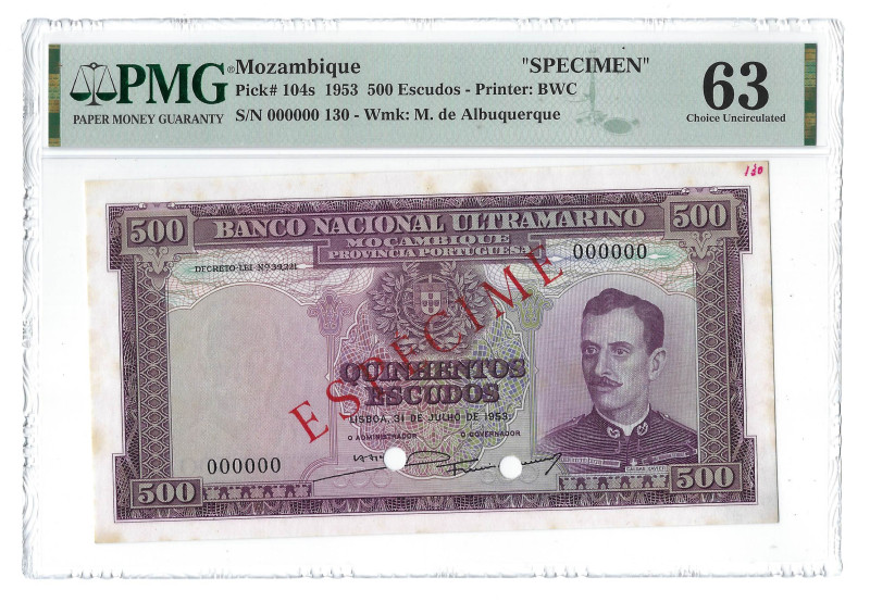 Mozambique. Banknote 500 Escudos Banco Nacional Ultramarino, 31/07/1953, Specime...