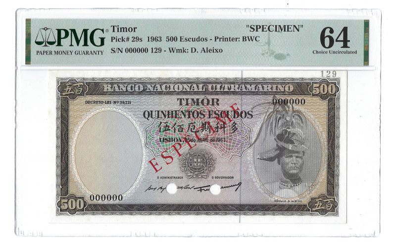 Timor. Banknote 500 Escudos Banco Nacional Ultramarino, 25/05/1963, Specimen (12...