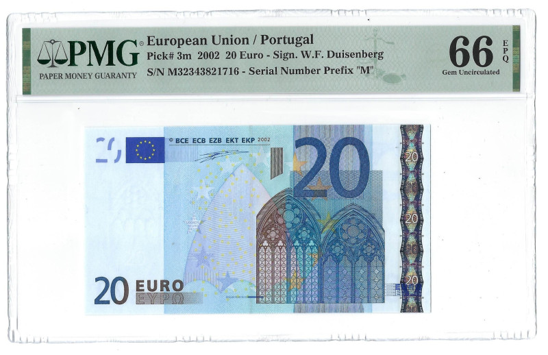 Portugal. Banknote 20 Euros, 2002, Prefix M, serial M32343821716, Pick# 3m, PMG ...