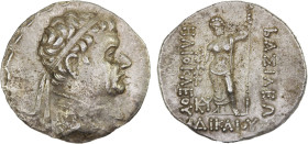 BACTRIA: Heliokles I Dikaios, ca. 145-130 BC, AR tetradrachm (16.40g), Bop-1U, diademed and draped bust right // Zeus standing facing, holding winged ...