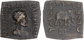 BACTRIA: Heliokles II, ca. 100-90 BC, AE square 1/4 obol (7.57g), Bop-7-var, diademed and draped bust of Zeus, holding scepter // elephant facing righ...