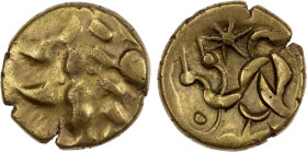BRITAIN: Corieltauvi, AV stater (5.52g), ca. 50-20 BC, Van Arsdell-811-1, ABC 1743, South Ferriby Legs type (Corieltauvian D), stylized head of Apollo...