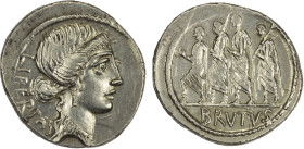ROMAN REPUBLIC: Q. Servilius Caepio (M. Junius) Brutus, moneyer, AR denarius (3.71g), Rome, 54 BC, Crawford-433/1, Sydenham-906, head of Libertas righ...