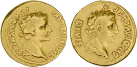 ROMAN EMPIRE: Tiberius, 14-37 AD, AV aureus (7.49g), Lugdunum, 14-16 AD, RIC-24, laureate head of Tiberius right, TI CAESAR DIVI AVG F AVGVSTVS // lau...