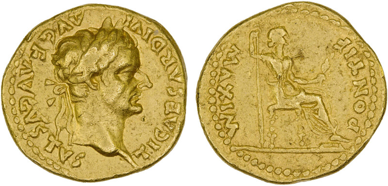 ROMAN EMPIRE: Tiberius, 14-37 AD, AV aureus (7.77g), Lugdunum, 36-37 AD, RIC-29,...