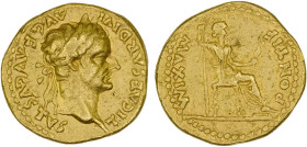 ROMAN EMPIRE: Tiberius, 14-37 AD, AV aureus (7.77g), Lugdunum, 36-37 AD, RIC-29, Calicó-305c, laureate head of Tiberius right, TI CAESAR DIVI AVG F AV...