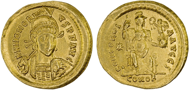 ROMAN EMPIRE: Honorius, 393-423 AD, AV solidus (4.35g), Constantinople, 408-420 ...