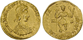 ROMAN EMPIRE: Valentinian III, 425-455 AD, AV solidus (4.37g), Mediolanum (Milan), S-21266, D N PLA VALENTINIANVS P F AVG, diademed, draped, and cuira...
