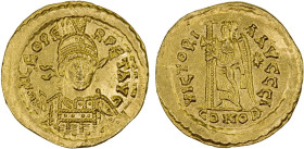 ROMAN EMPIRE: Leo I, 457-474 AD, AV solidus (4.43g), Constantinople, 457-473, S-21404, D N LEO PERPET AVG, helmeted and cuirassed bust, holding spear ...