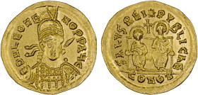 ROMAN EMPIRE: Leo II & Zeno, 474, AV solidus (4.47g), Constantinople, S-21470, D N LEO ZENO PP AVG, helmeted and cuirassed bust, holding spear and shi...