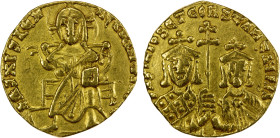 BYZANTINE EMPIRE: Basil I 'the Macedonian', with Constantine, 867-886, AV solidus (4.17g), Constantinople, S-1704, Christ enthroned facing, holding Go...