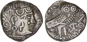 ARABIA: SABAEAN: Anonymous, ca. 3rd-2nd century BC, AR unit (4.95g), Huth-225, CAF-1.4i8, imitating Athenian issue, stylized helmeted head of Athena r...