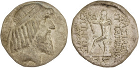 CHARACENE: Attambelos I, 44-40 BC, AR tetradrachm (11.77g), year 278 (35/34 BC), diademed, bearded head right // Herakles seated left on rock, club on...
