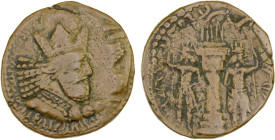 SASANIAN KINGDOM: Shahpur I, 241-272, AE "tetradrachm" (10.69g), G-31, king's bust, wearing tiara headdress with korymbos, his long hair flowing back ...