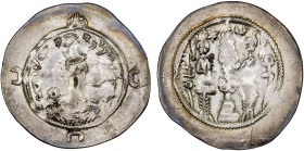 SASANIAN KINGDOM: Varahran VI, 590-591, AR drachm (3.94g), MY (Mishan), year 1, G-203, some weakness, especially in the portrait, excellent VF, RR, ex...