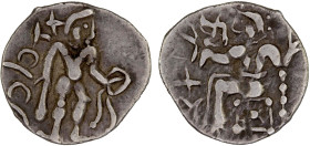 SOUTH SOGHD: unknown ruler, ca. 1st/2nd century AD, AR obol (0.64g), cf. Zeno-34949, Rtv-37, Herakles standing, holding club & diadem // Zeus enthrone...