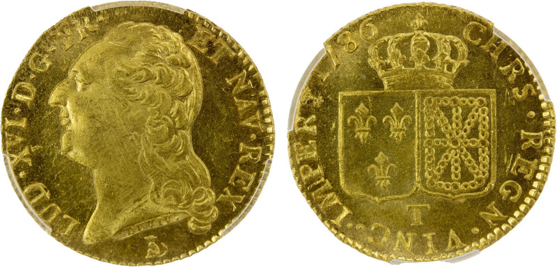 FRANCE: Louis XVI, 1774-1792, AV louis d'or, 1786-T, KM-591, Gad-391, Nantes Min...