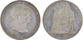 AUSTRIA: Franz Josef I, 1848-1916, AR 2 gulden, 1854-A, Bruce-XM3, Wedding of Emperor Franz Josef I, hairlined, prooflike, Choice AU, ex Almer H. Orr ...