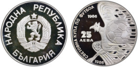 BULGARIA: People's Republic, AR 25 leva, 1986, KM-156.1, 1986 FIFA World Cup in Mexico, date above eagle, PCGS graded PF69 Deep Cameo.

Estimate: USD ...