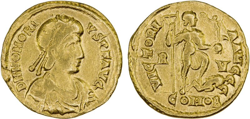 ROMAN EMPIRE: Honorius, 393-423 AD, AV solidus (4.20g), Ravenna, S-20920, diadem...