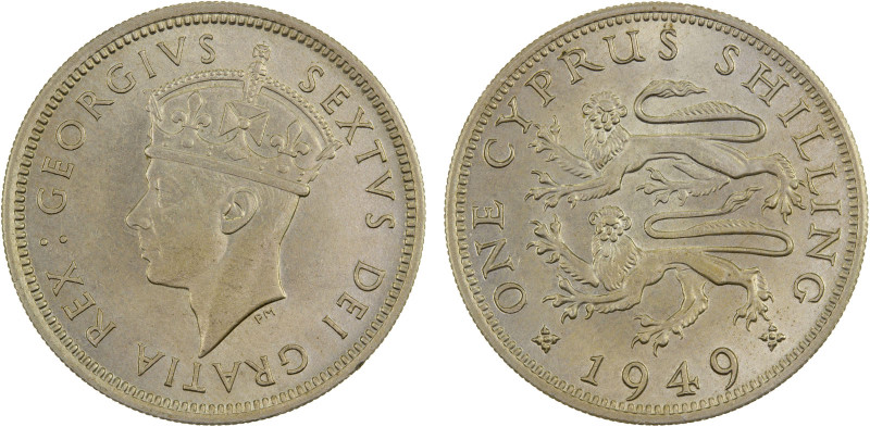 CYPRUS: George VI, 1936-1952, shilling, 1949, KM-31, lustrous, one-year type, Ch...