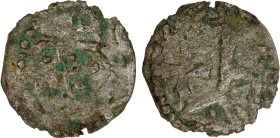 DENMARK: Valdemar II, 1202-1241, AR penning (0.36g), ND, Galster-31, Somød Supp-33, helmeted head with O to right // 2 crosses with vertical character...