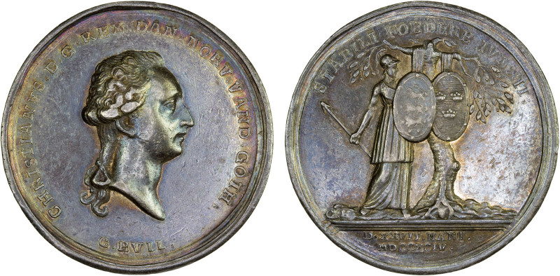 DENMARK: Christian VII, 1766-1808, AR medal (10.72g), 1794, Hildebrand-8, Bergsø...