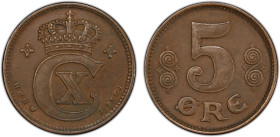 DENMARK: Christian X, 1912-1947, AE 5 øre, 1923, KM-814, key date of this series, PCGS graded AU55.

Estimate: USD 80 - 120