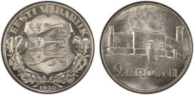 ESTONIA: Republic, AR 2 krooni, 1930, KM-20, Toompea Fortress at Tallinn, likely a specimen or special strike with brilliant frosted prooflike obverse...